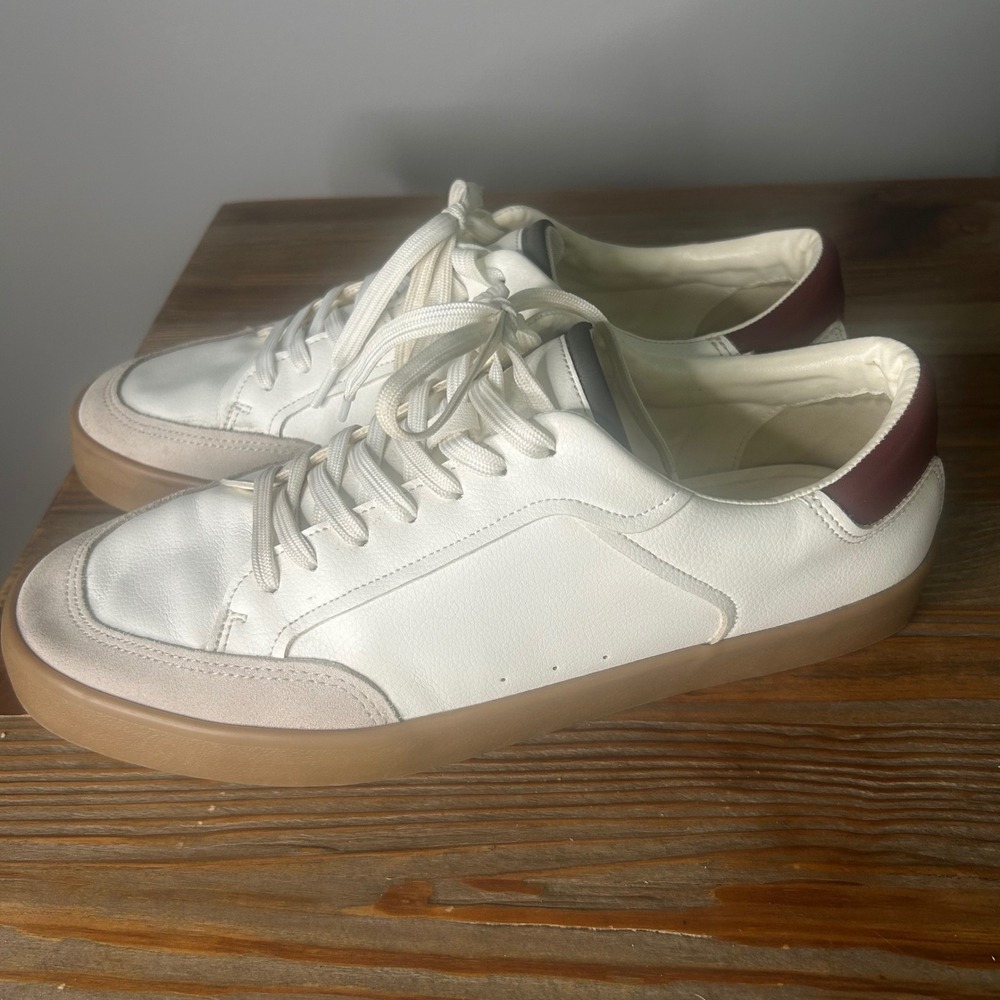 Zara Sneakers Casual Lace Up White Burgundy Accent EU 44